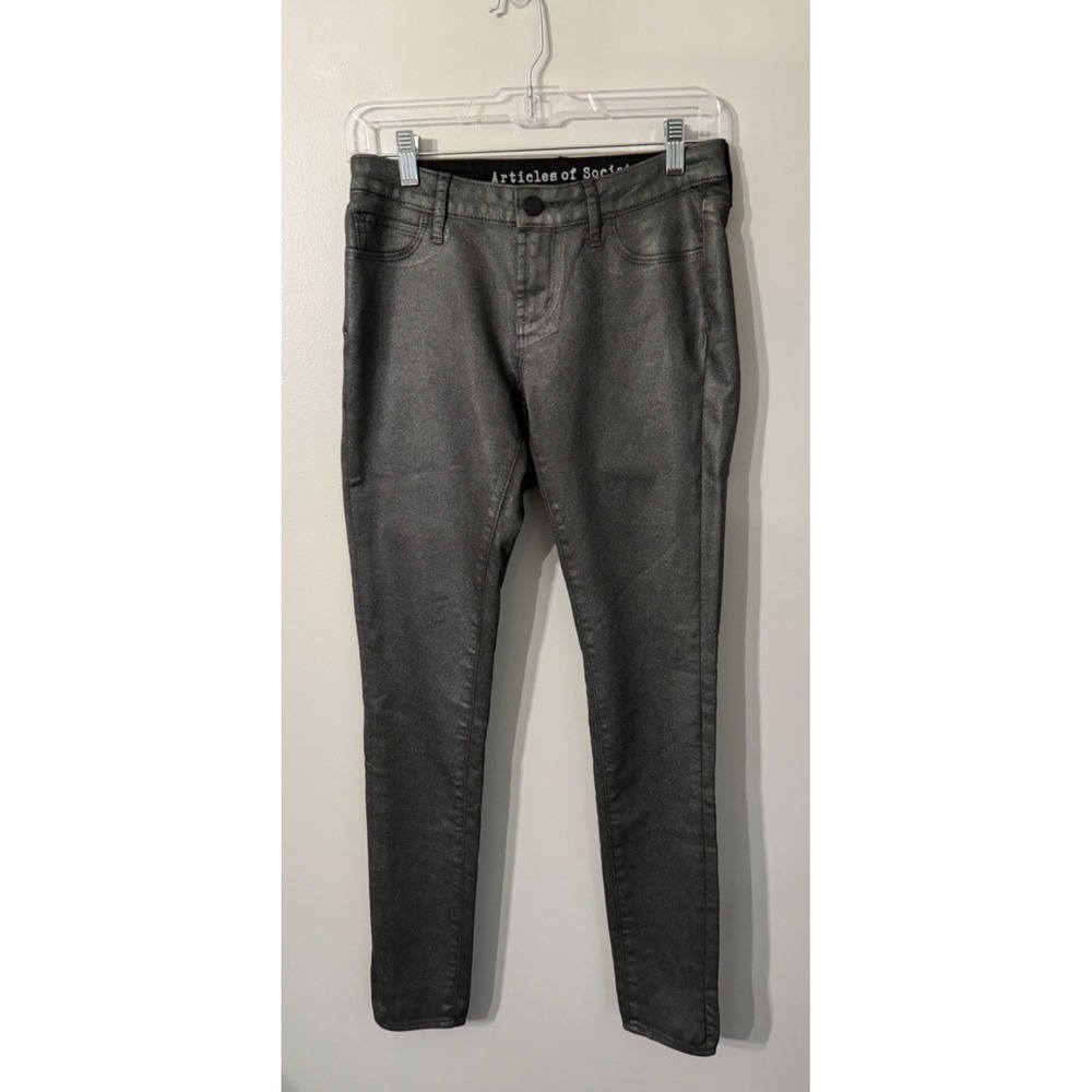 Articles of Society Sarah Coated Skinny Fit Jeans Black Womans Size 24 Mid Rise - Picture 1 of 9